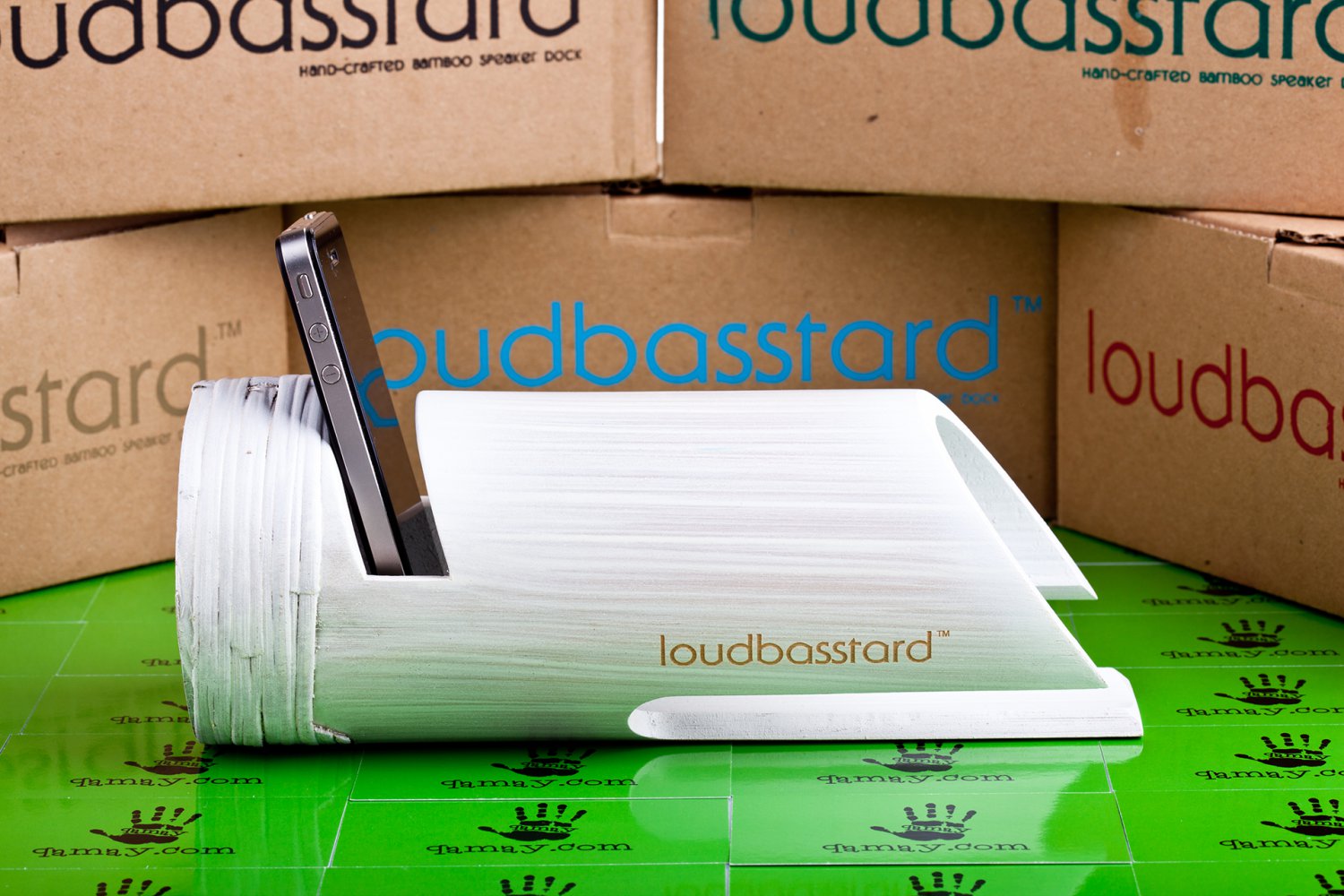 Loudbasstard (Whitewash) Bamboo Speaker and Amplifier