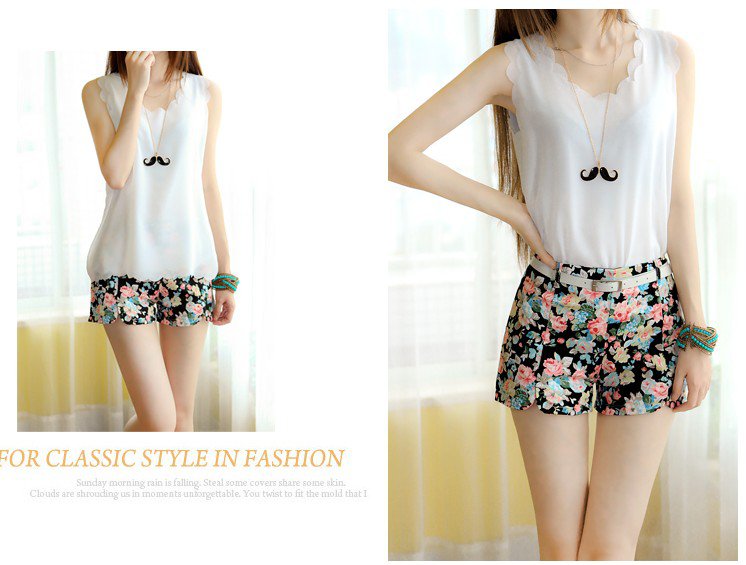 spring Slim thin sweet pastoral style floral print shorts shorts
