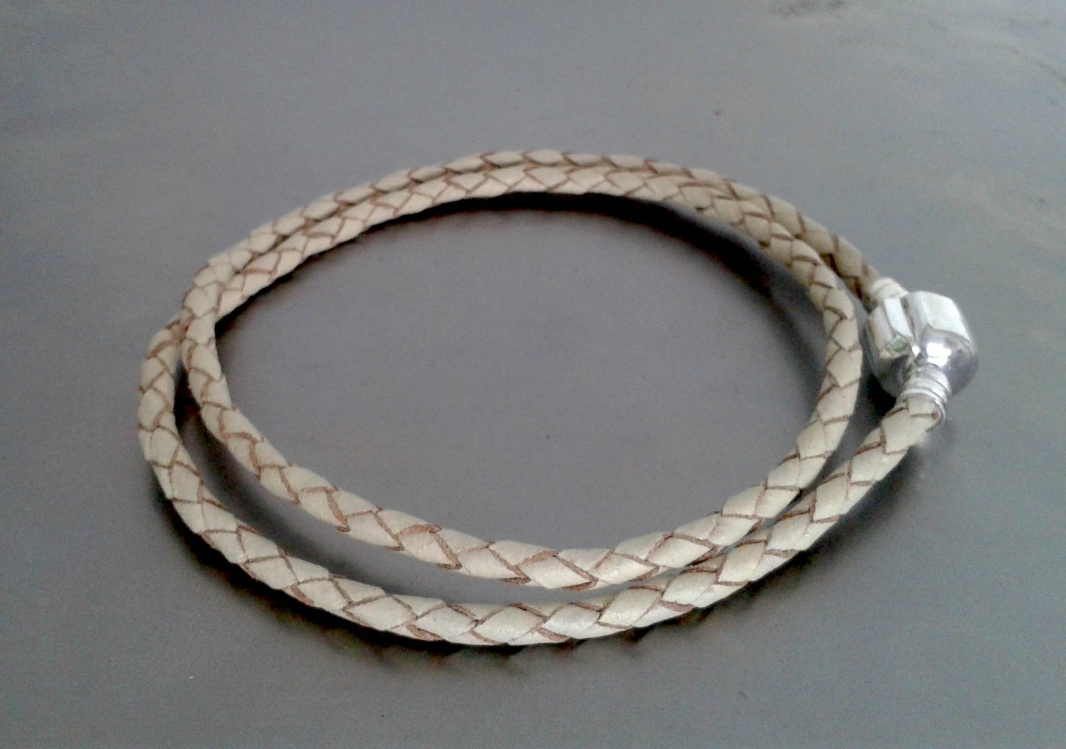 Braided Leather Bracelet With Snap Charm Closure
