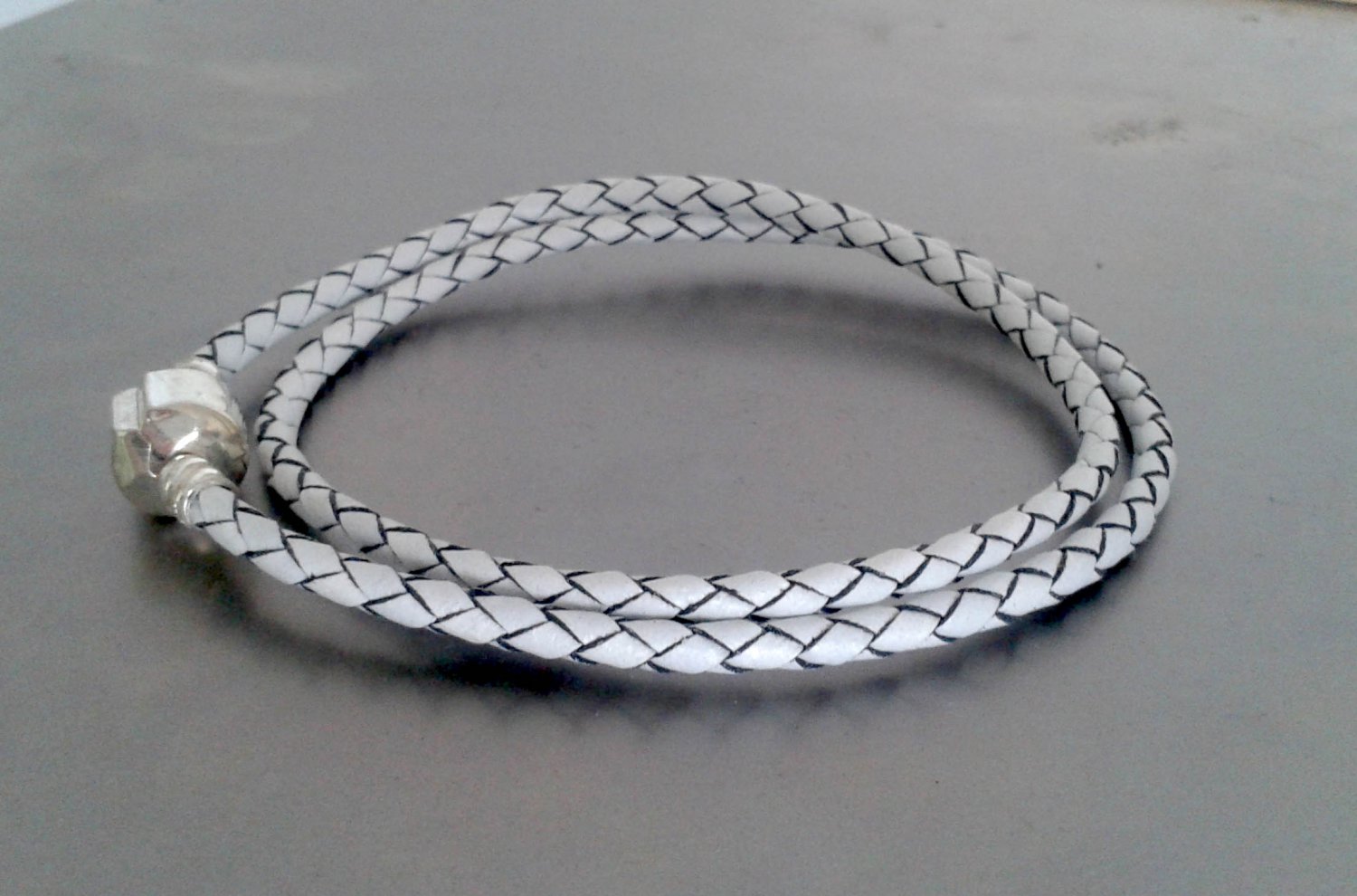 Braided Leather Bracelet With Snap Charm Closure
