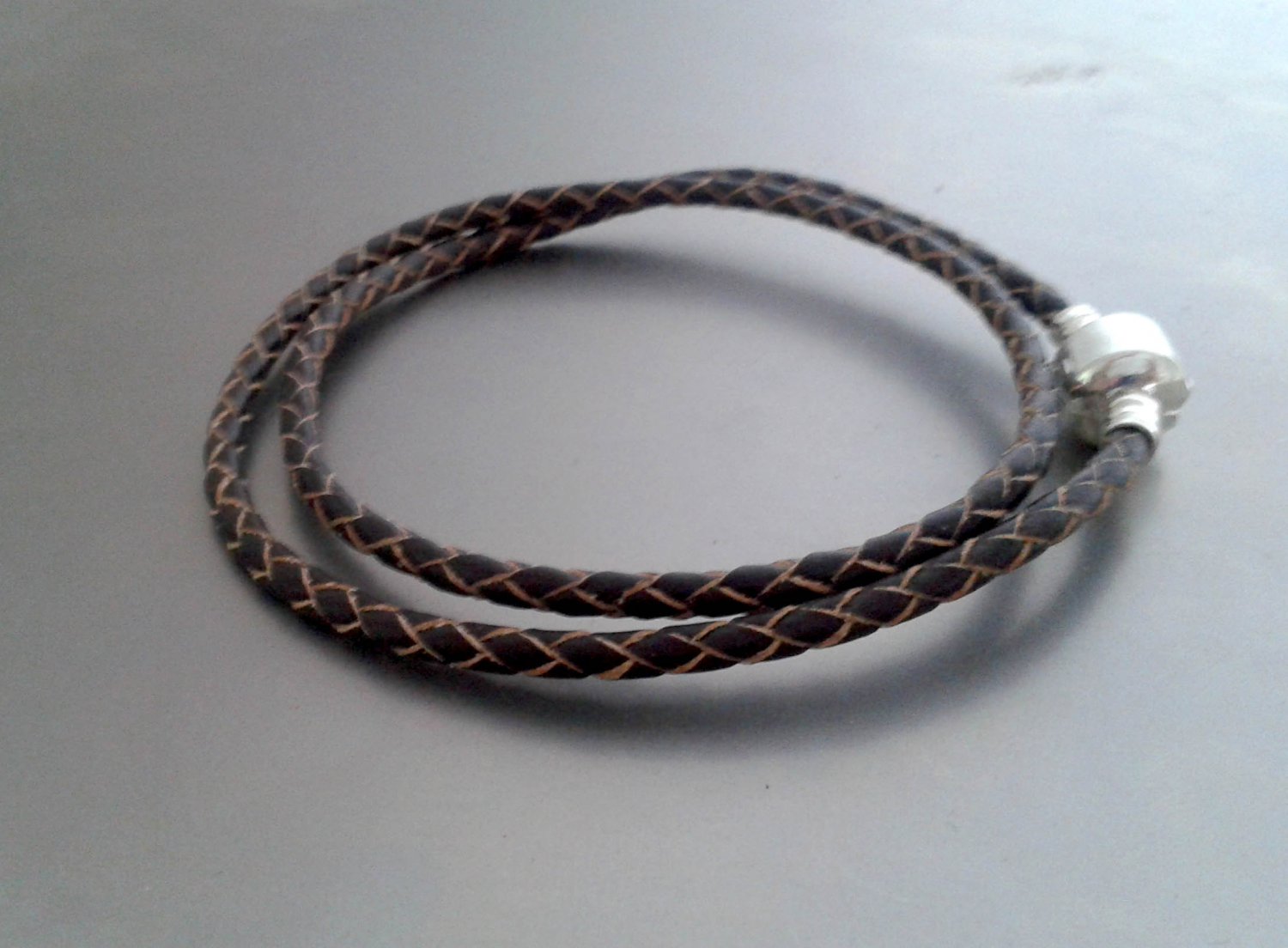 Braided Leather Bracelet With Snap Charm Closure