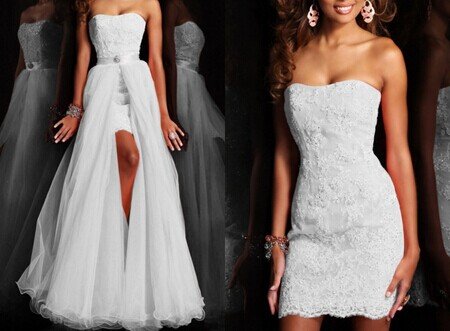 Strapless Appliques Detachable Skirt convertible lace wedding dress