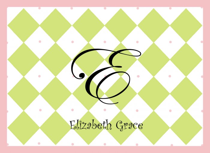 Personalized Pink & Green Diamond Note Cards