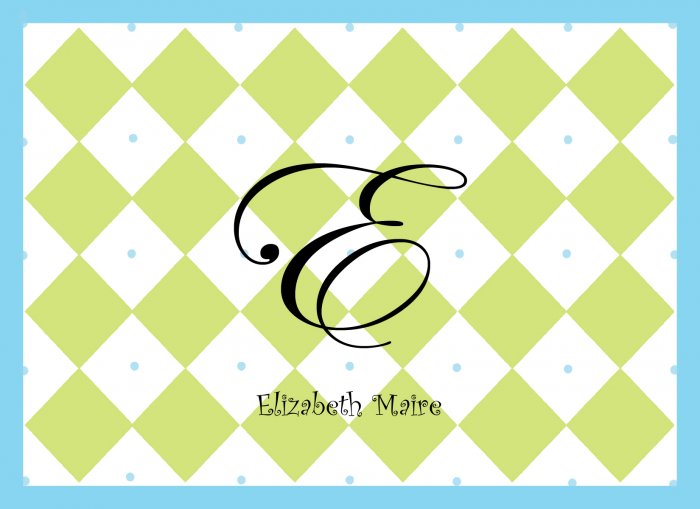 Personalized Blue & Green Diamond Note Cards
