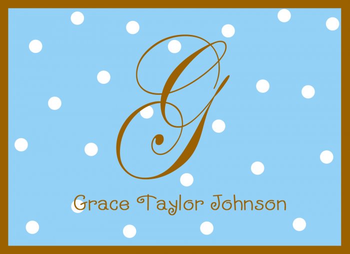 Personalized Blue & Bown Dot Note Cards