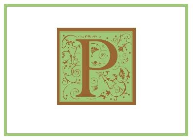 Personalized Green & Bown Monogram Note Cards
