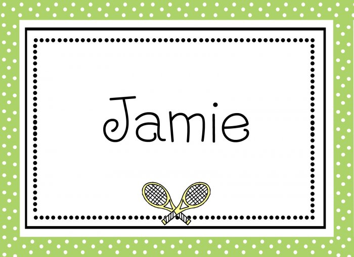 Personalized Tennis with Green Border Note Cards