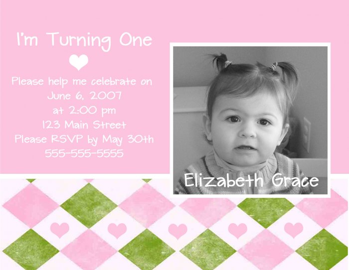 Pink & Green Photo Card Birthday Party Invitations