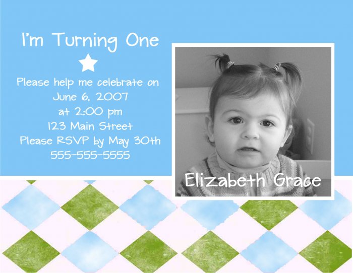 Blue & Green Photo Card Birthday Party Invitations