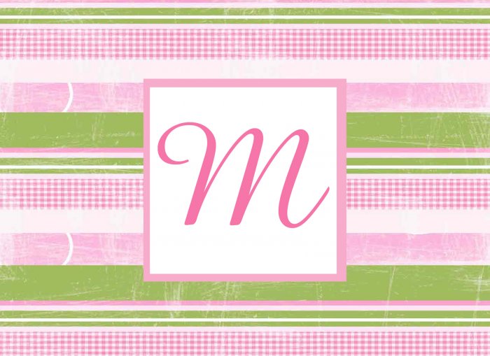 Personalized Pink & Green Stripe Monogram Note Cards