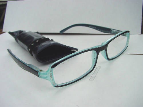 READING GLASSES SPRUNG ARM DIAMANTE STUDDED BLUE +1.5