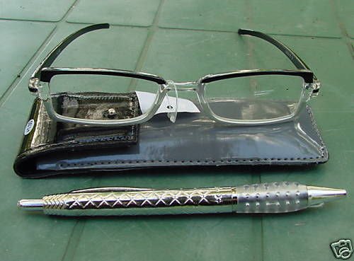 READING GLASSES GREY/BLACK + 3.0 STRENGTH PEN & POUCH