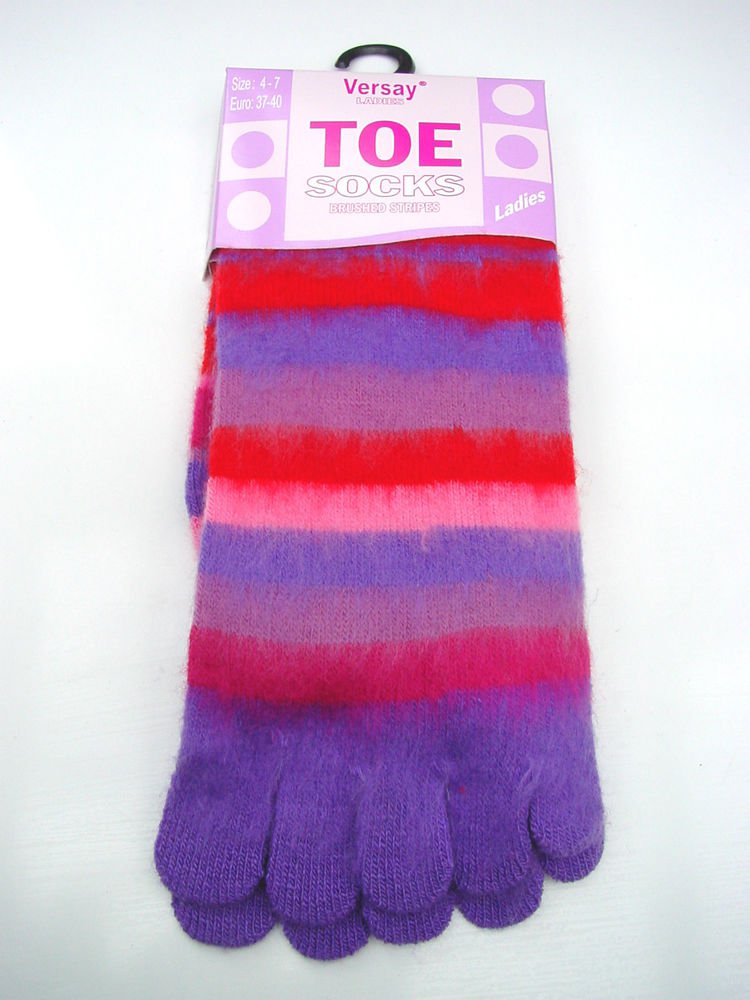 1 PAIR LADIES GIRLS STRIPEY SOFT KNITTED TOE SOCKS 4-7 EU37-40 LILAC RED PINK