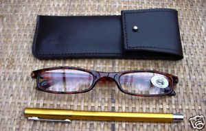 READING GLASSES BROWN FRAMES + 3.0 STRENGTH PEN & POUCH