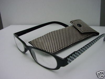 READING GLASSES BLACK/GREY CHECK + CASE +3.0 D495