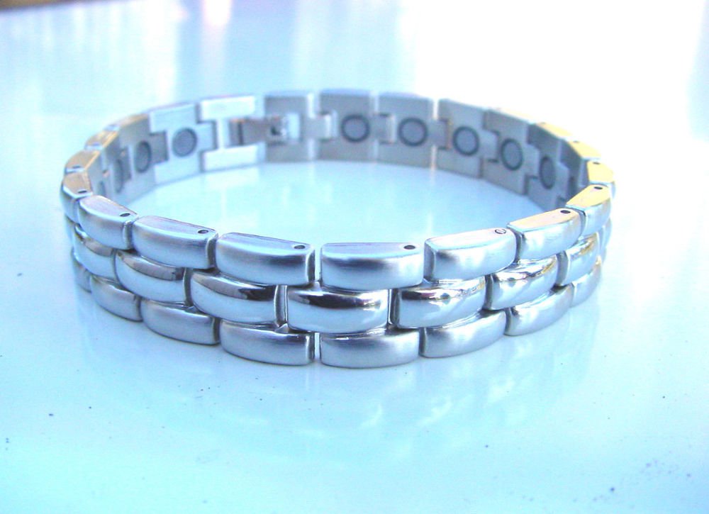 NEW MAGNETIC THERAPY BRUSHED & POLISHED STAINLESS STEEL HEALING BRACELET UNISEX