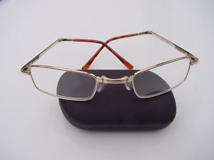 FOLDING READING GLASSES SPRUNG ARM HARD CASE +1.0 GOLD COLOURED FRAME F4