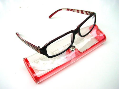 NEW RED BLACK ZEBRA ARM READING GLASSES & CASE +1.5