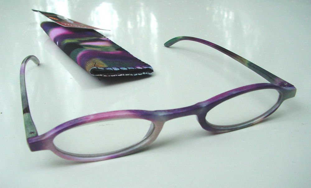 NEW FASHION READING GLASSES & MATCHING POUCH PURPLE PASTEL COLOURS +1.50