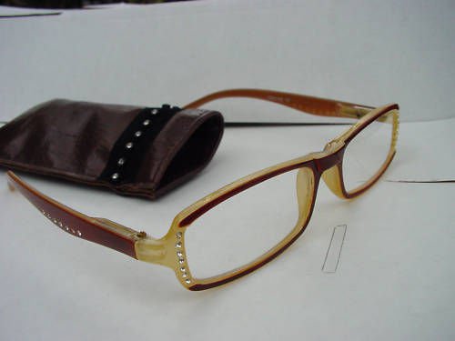 READING GLASSES SPRUNG ARM DIAMANTE STUDDED BROWN +3.0