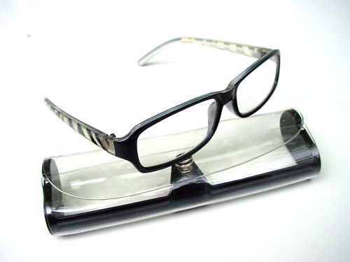 NEW GREY BLACK ZEBRA ARM READING GLASSES & CASE +2.5