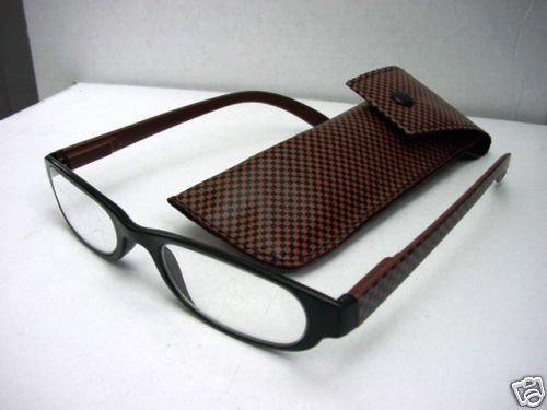 READING GLASSES BLACK/BROWN CHECK + CASE +3.0 D495