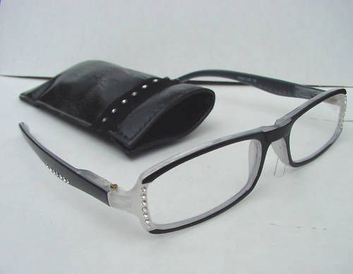 READING GLASSES SPRUNG ARM DIAMANTE STUDDED BLACK +2.0