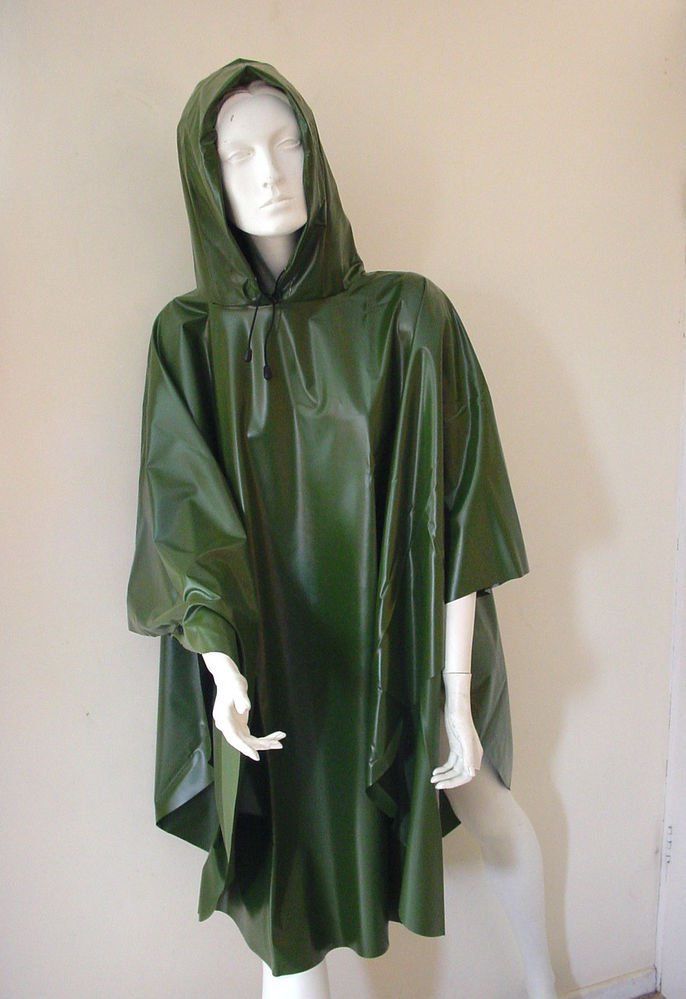 TOP QUALITY UNISEX OLIVE GREEN PVC PONCHO RAINCOAT FESTIVAL CAMPING PR11