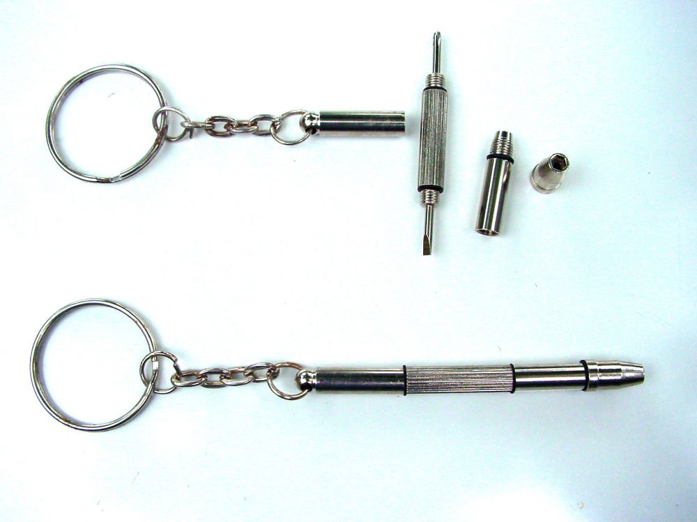 KEYRING SCREWDRIVER MINIATURE SPANNER FLAT HEAD PHILLIPS METAL REPAIR GLASSES