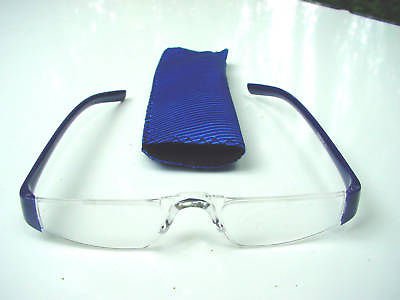 NEW BLUE RIMLESS READING GLASSES & POUCH +3.0 D512
