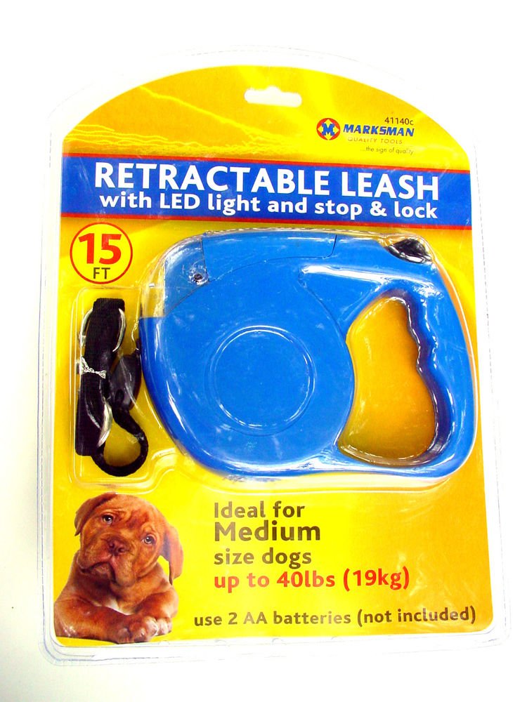 RETRACTABLE DOG LEAD WITH LED LIGHT & STOP & LOCK 15 FEET SM TO MED DOGS 19KG