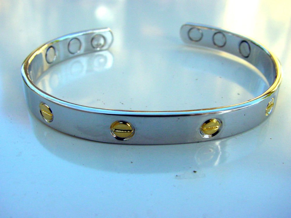MAGNETIC SOLID COPPER SILVER METAL PLATED BRACELET BANGLE SCREWHEAD DESIGN