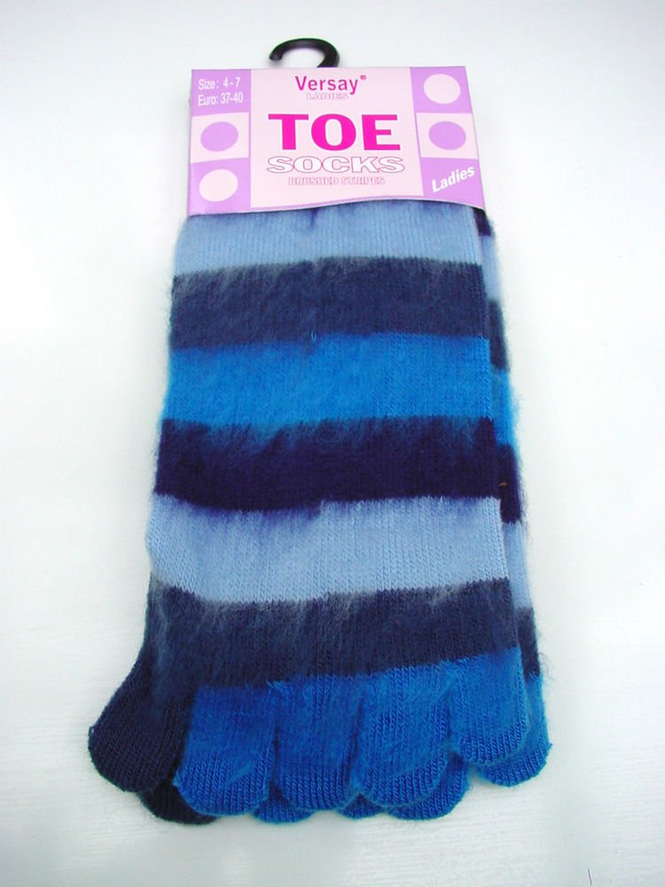 1 PAIR LADIES GIRLS STRIPEY SOFT KNITTED TOE SOCKS UK 4-7 EU 37-40 MIXED BLUES