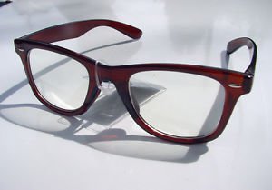 WAYFARER STYLE CLEAR LENS GLASSES DARK BROWN FRAMES RETRO