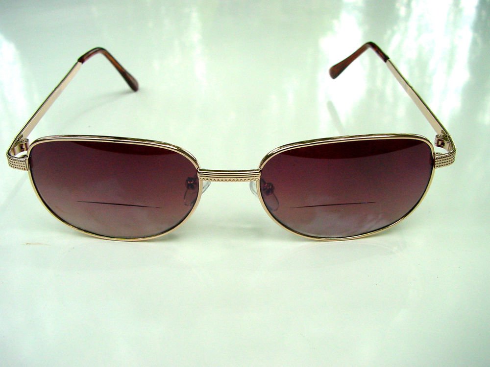 BIFOCAL LARGE GOLD READING SUNGLASSES GLASSES +3.5