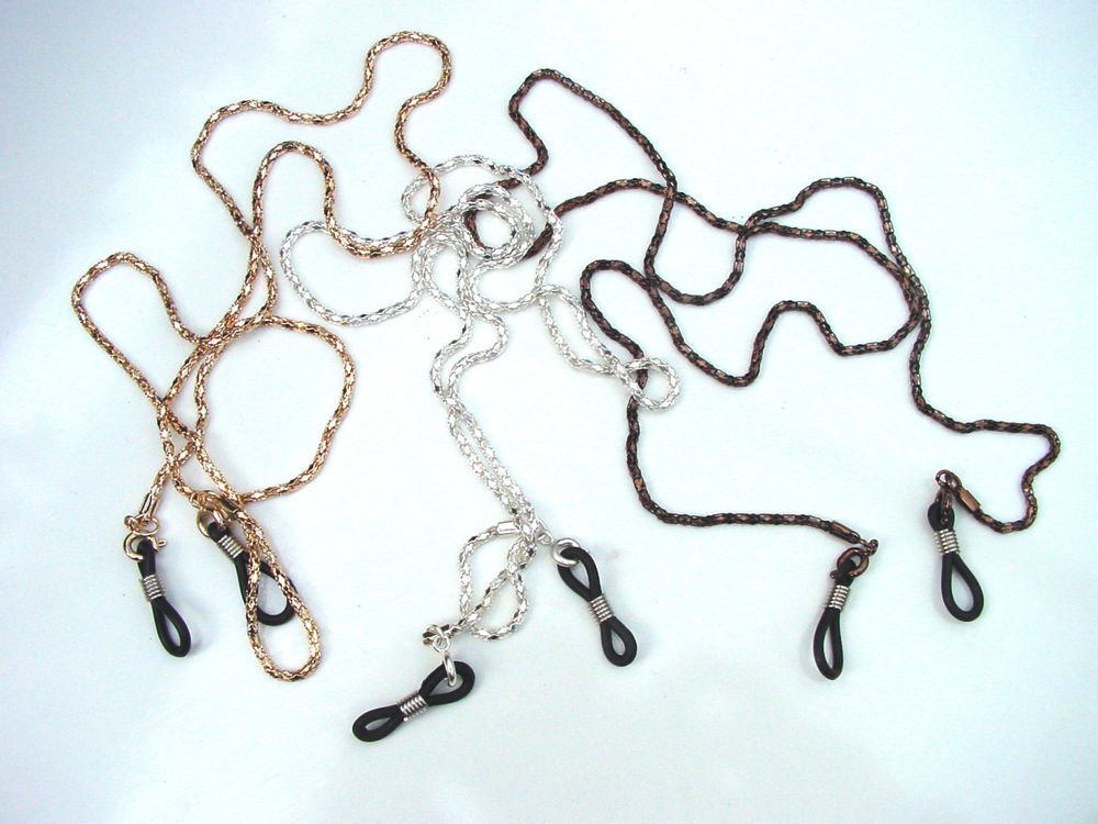 SET OF 3 GLASSES METAL NECK CHAINS CHAIN LANYARD CORD GOLD GUNMETAL SILVER 403AS