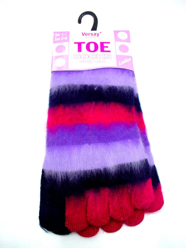 TWO PAIRS LADIES GIRLS STRIPEY SOFT KNITTED TOE SOCKS UK 4-7 EU 37-40 NAVY LILAC