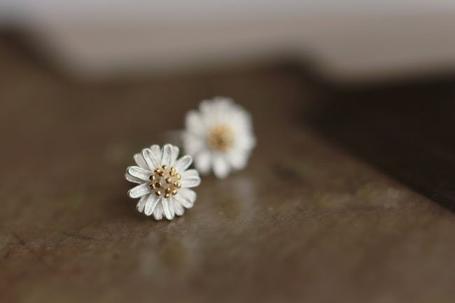 Sterling Silver 0.925 Flower earring with gold plated stamen