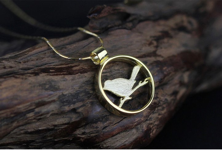 Gold Plated over Sterling Silver 0.925 Bird Pendant for Chain Necklace