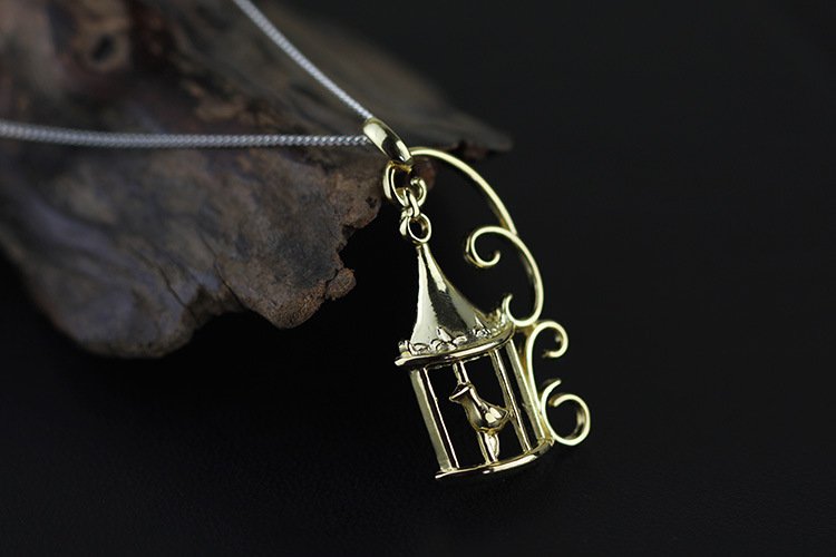 Gold Plated over Sterling Silver 0.925 Bird Cage Pendant for Chain Necklace