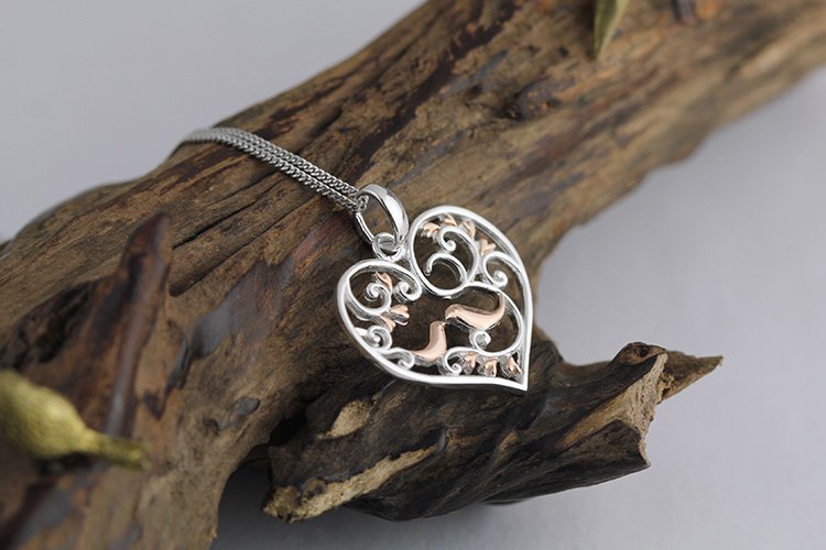 Rose Gold Plated over Sterling Silver 0.925 Love Birds Pendant for Chain Necklace