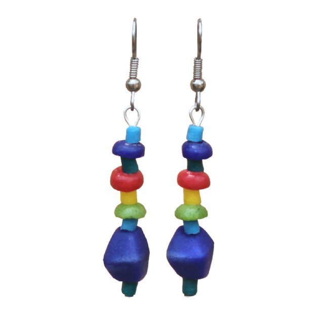 Handmade Rainbow Graduated Drop Earrings Glass Pebbles Fair Trade