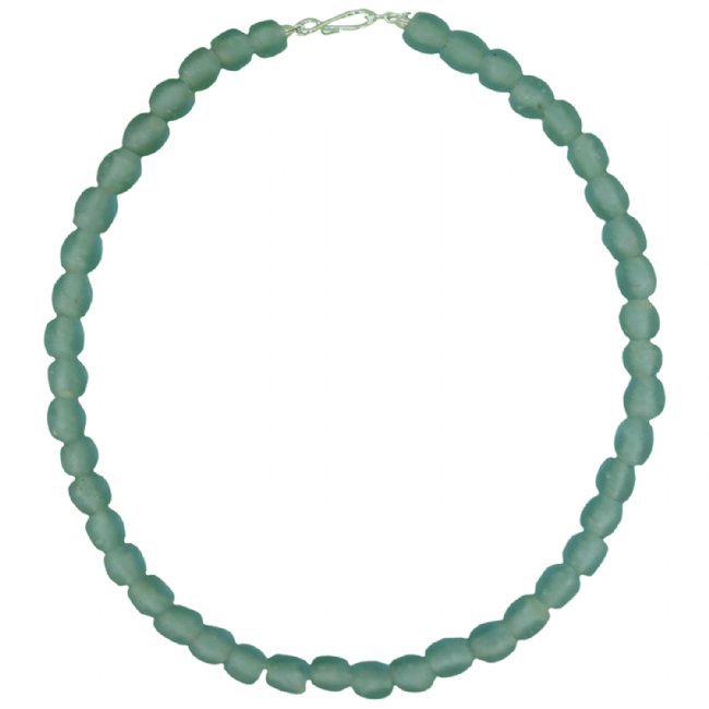 Recycled Glass Pearl Bead Necklace Aqua Handmade Fair Trade