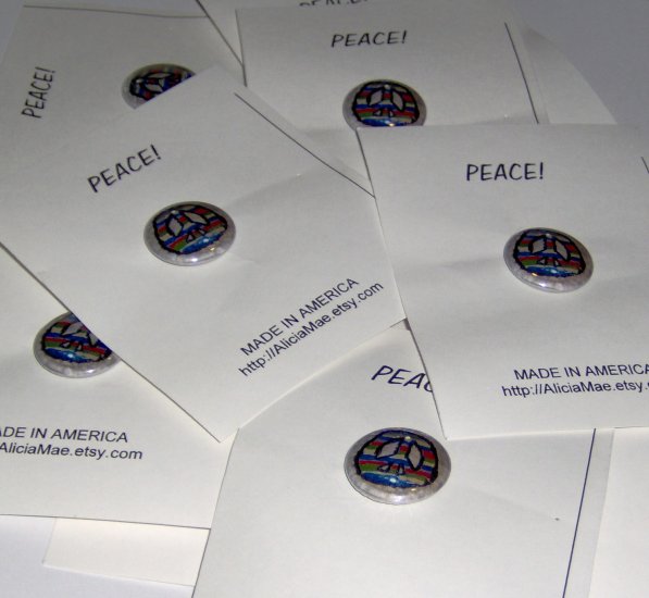 1 inch color striped Peace sign metal pinback button handmade
