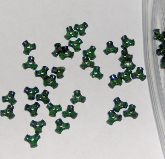SALE 1 ounce of Vintage acrylic tripoint beads - dark translucent green