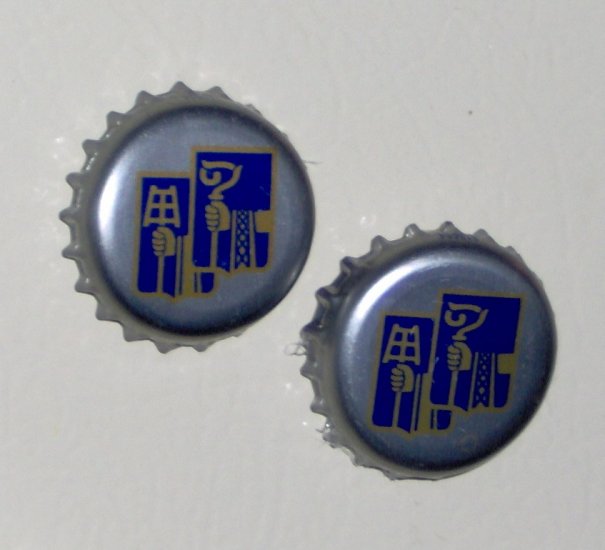 Handmade Recycled beer bottlecap fridge magnet blue and grey