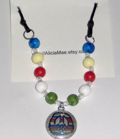 Multicolor necklace with peace pendant