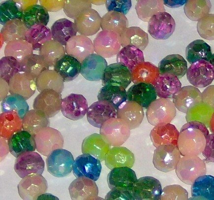 1 ounce 6 mm plastic facet beads various colors shiny