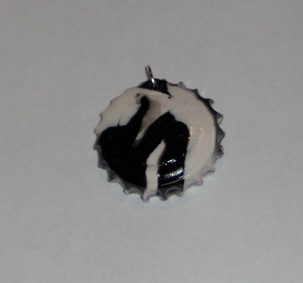Black and white polymer clay bottlecap pendant