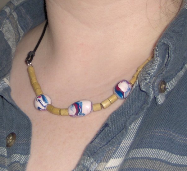 Americana wood bead and polymer clay necklace